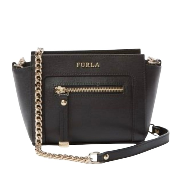 Furla Genevra Black/Nero Mini Crossbody Bag with Gold Chain. - Picture 1 of 3